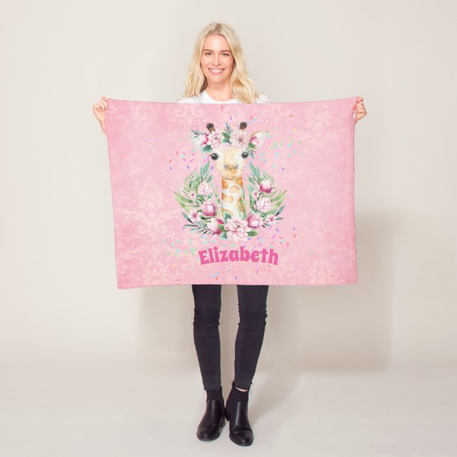 Couverture Polaire Fleurs de girafe Boho Nommées Filles, Cadeaux Ados (En situation)