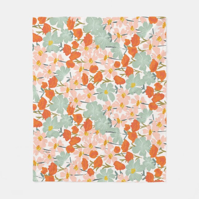Couverture Polaire Fleurs de jardin : rose, orange sans soudure (Devant)