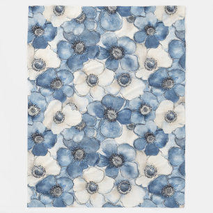 Couverture Polaire Fleurs de Jean Bleu Blanc Anniversaire