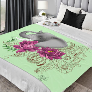 Couverture Polaire Fleurs de lotus henné éléphant