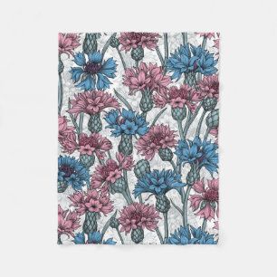 Couverture Polaire Fleurs de maïs roses et bleues, fleurs sauvages su