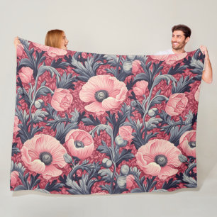Couverture Polaire Fleurs de pavots roses vintage