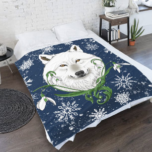 Couverture Polaire Fleurs de perce-neige du loup arctique blanc