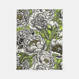 Couverture Polaire Fleurs de pivoines blanches et moisissures