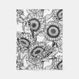 Couverture Polaire Fleurs de soleil et ailerons en noir et blanc