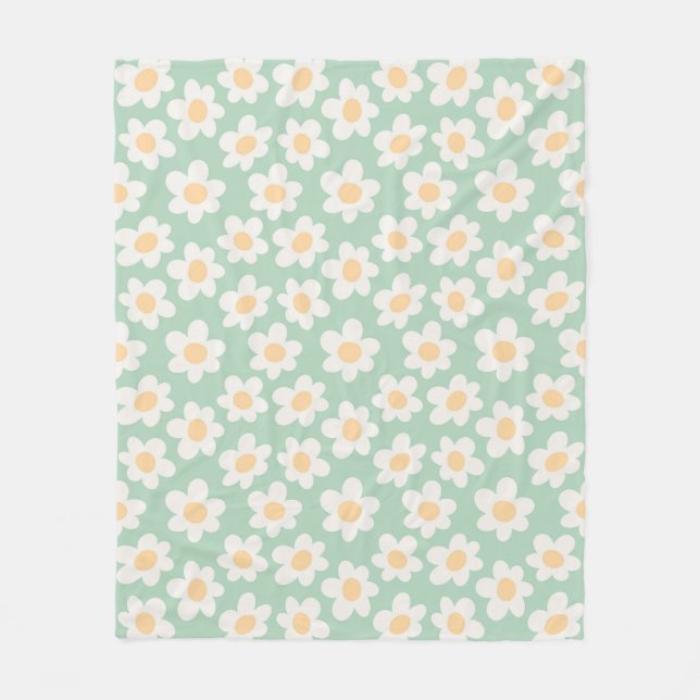 Couverture Polaire Fleurs de style rétro sur arrière - plan vert (Devant)
