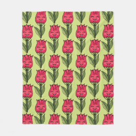Couverture Polaire Fleurs de Tulipe printanière Motif Rouge Vert mign