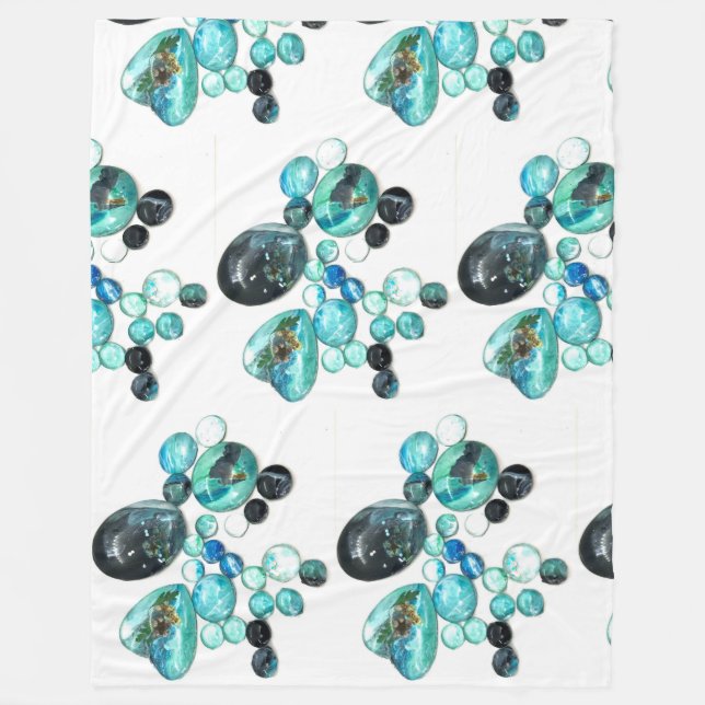 Couverture Polaire Fleurs de verre de mer et bling (Devant)