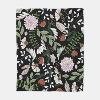 Couverture Polaire Fleurs d'Engraving Antique Peint à la main