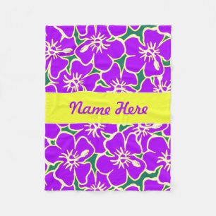 Couverture Polaire Fleurs d'Hibiscus pourpres Décor hawaïen tropical