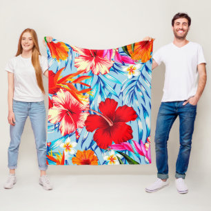Couverture Polaire Fleurs d'hibiscus tropical bleu