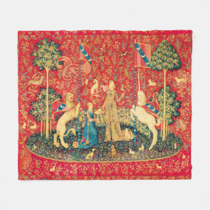 COUVERTURE POLAIRE FLEURS D'IMAGINAIRES UNICORNES ET MÉDIÉVAUX, MOTIF