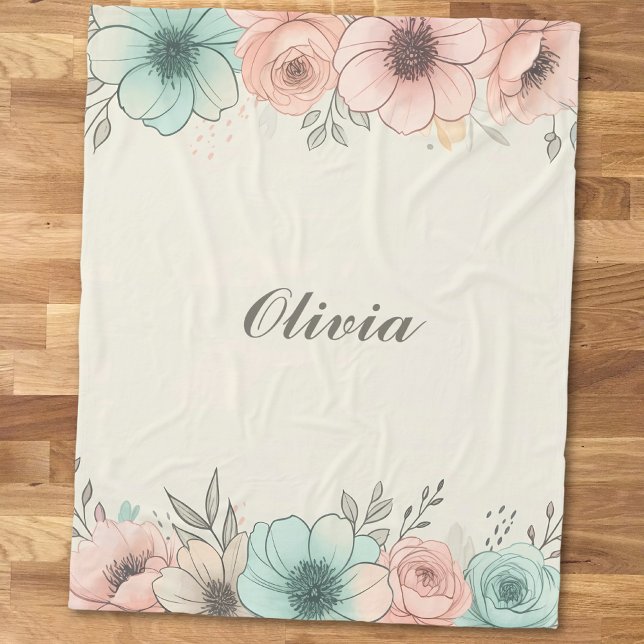 Couverture Polaire Fleurs élégantes aquarelles esquissées (Créateur téléchargé)