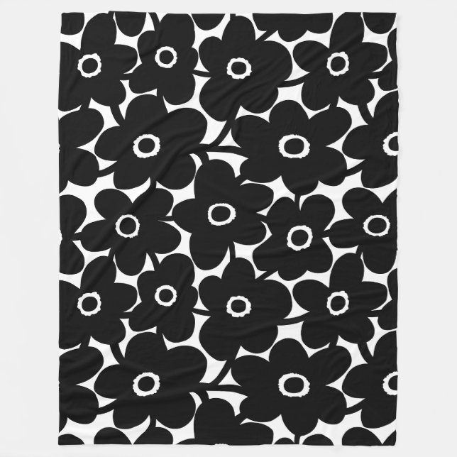 Couverture Polaire Fleurs en gras - Noir (Devant)