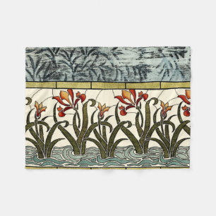 Couverture Polaire Fleurs en verre souillé avec la frontière bronza