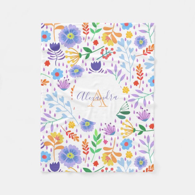 Couverture Polaire Fleurs Et Feuilles Colorés (Devant)