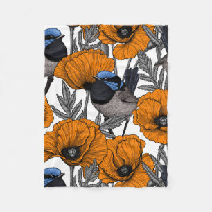 Couverture Polaire Fleurs et fleurs de pavot orangé 2