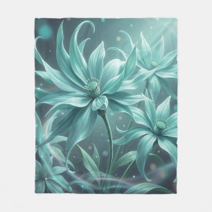 Couverture Polaire Fleurs éthérées turquoise en fleurs