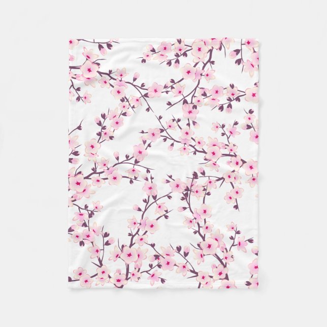 Couverture Polaire Fleurs florales de cerisier rose blanc (Devant)