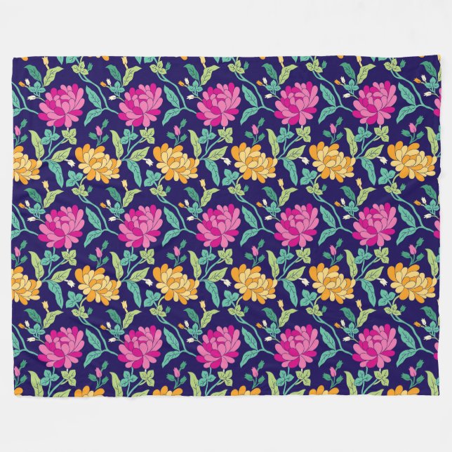 Couverture Polaire Fleurs florales élégantes Buds Jaunes Roses Verdur (Devant (Horizontal))