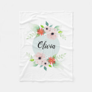 Couverture Polaire Fleurs florales mignonnes d'aquarelle de filles et