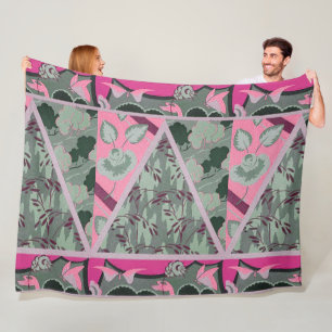 COUVERTURE POLAIRE FLEURS GRISES VERTES ROSES, BUTTERFLIS FLORAUX FRA