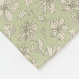 Couverture Polaire Fleurs jetées sur vert olive - motif sans soudure.