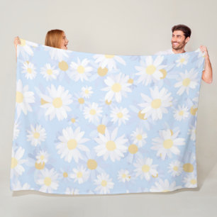 Couverture Polaire Fleurs marguerites blanches Classy Design Bleu bot