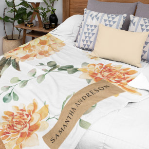 Couverture Polaire Fleurs modernes Jaune & Kraft Cadeau personnalisé