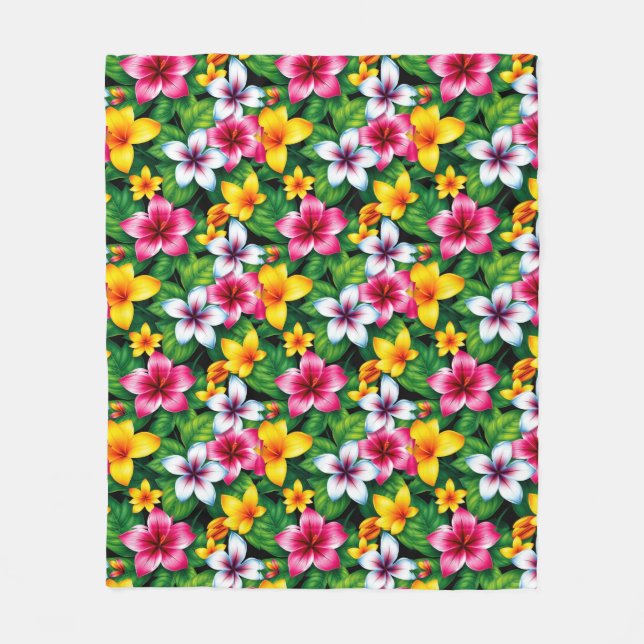 Couverture Polaire Fleurs Multicolores Avec Motif Feuille-657658 (Devant)