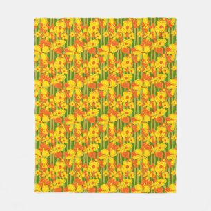 Couverture Polaire Fleurs orange jaune rétro des années 1970