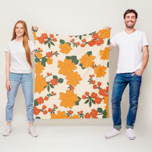 Couverture Polaire Fleurs Oranges, Motif Floral, Motif De Fleurs