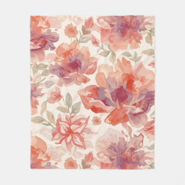 Couverture Polaire Fleurs pastel aquarelle orange clair