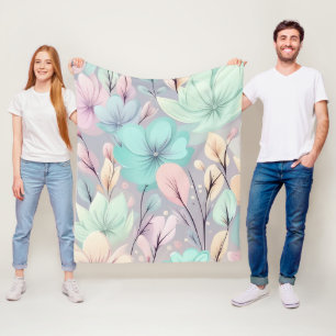 Couverture Polaire Fleurs pastel et Feuilles sur Arrière - plan viole