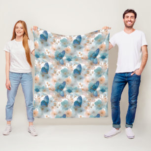 Couverture Polaire Fleurs printanières vintage & Papillon bleu