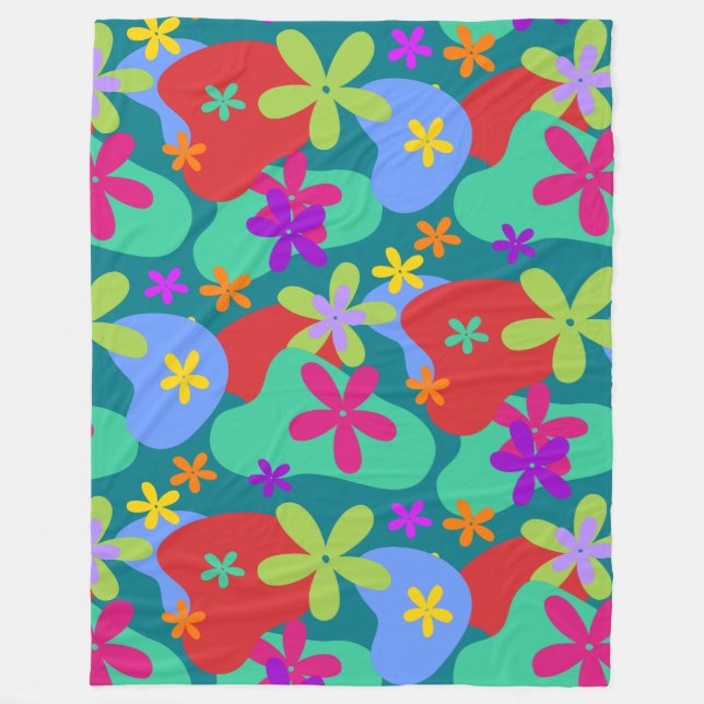 Couverture Polaire Fleurs rétro couleur motif transparente (Devant)
