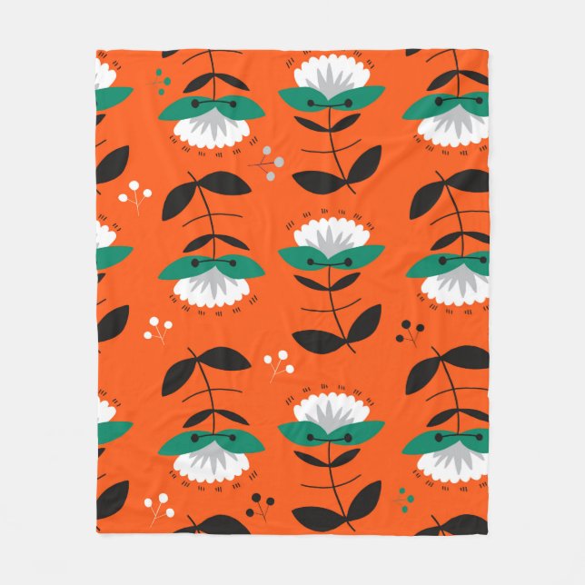 Couverture Polaire Fleurs rétro et motif sans couture feuille.  (Devant)