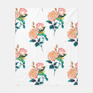 Couverture Polaire Fleurs rose avec feuille aquarelle transparente pa