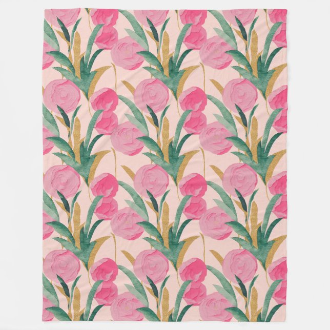 Couverture Polaire Fleurs rose or (Devant)