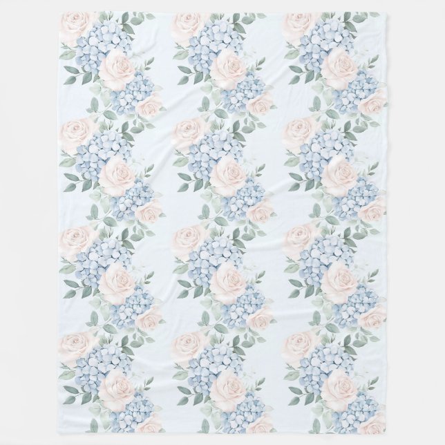 Couverture Polaire Fleurs roses bleues romantiques  (Devant)