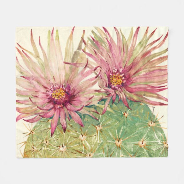 Couverture Polaire Fleurs roses de cactus (Devant (Horizontal))