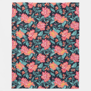 Couverture Polaire Fleurs roses et coraux