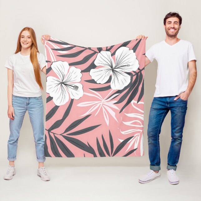 Couverture Polaire Fleurs roses tropicales (En situation)