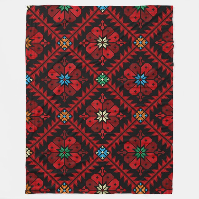 Couverture Polaire Fleurs rouges Palestine Broderie tatreez Motif (Devant)