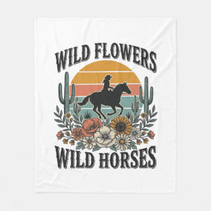 Couverture Polaire Fleurs sauvages Chevaux sauvages Chemise florale o