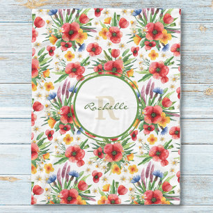 Couverture Polaire Fleurs sauvages colorés illustrés, Motif de pavots