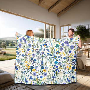 Couverture Polaire Fleurs sauvages de Jardin Bleu Rustique
