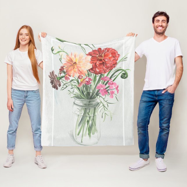 Couverture Polaire Fleurs sauvages d'été - Rose & Rouge (En situation)