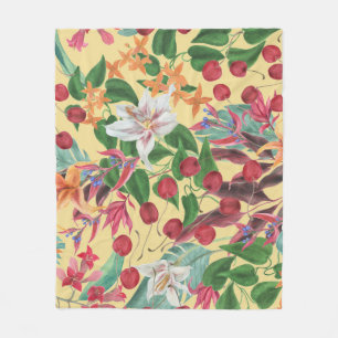 Couverture Polaire Fleurs tropicales Cerise : Aquarelle Patte transpa