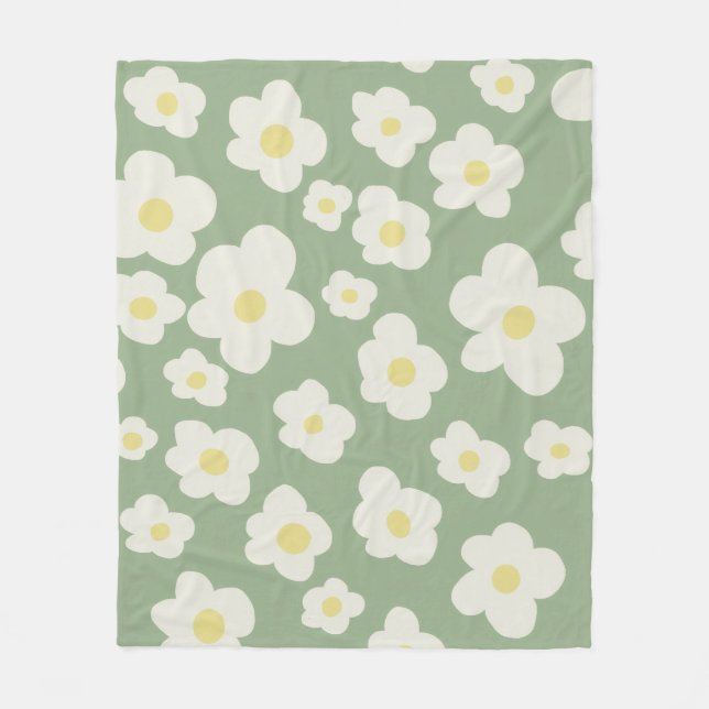 Couverture Polaire Fleurs vertes et blanches  (Devant)